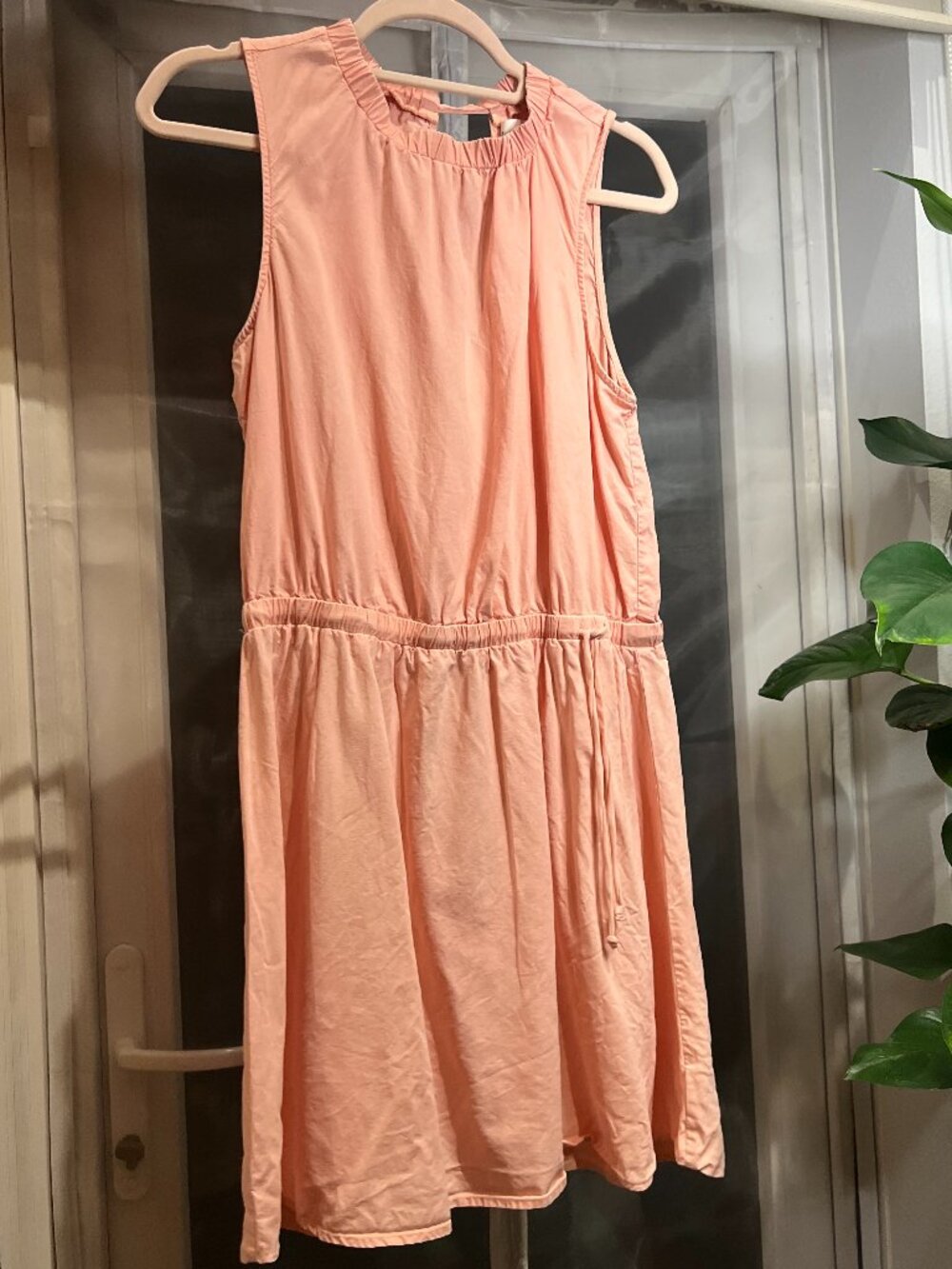 Cloth & Stone Peach Tencel Sleeveless Drawstring Waist Pocket Mini Dress M Coral